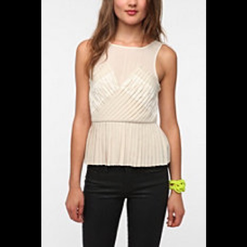 Pleated Peplum Chiffon Lace Bodice Tank Top Blouse